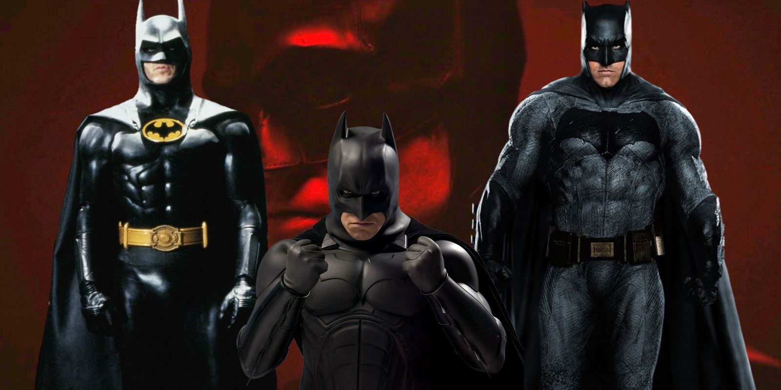 Michael Keaton in Batman, Ben Affleck in Batman v Superman, Robert Pattinson in The Batman and Christian Bale in Dark Knight
