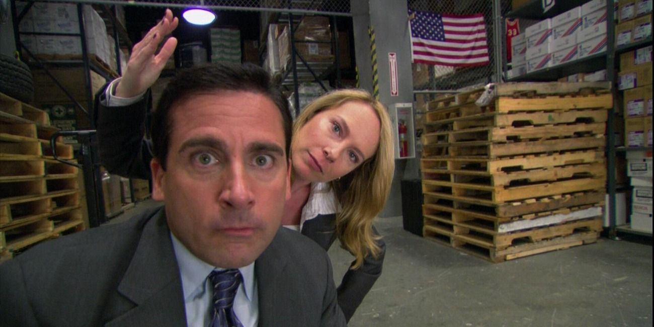 Michael and Holly The Office rap in the warehouse.