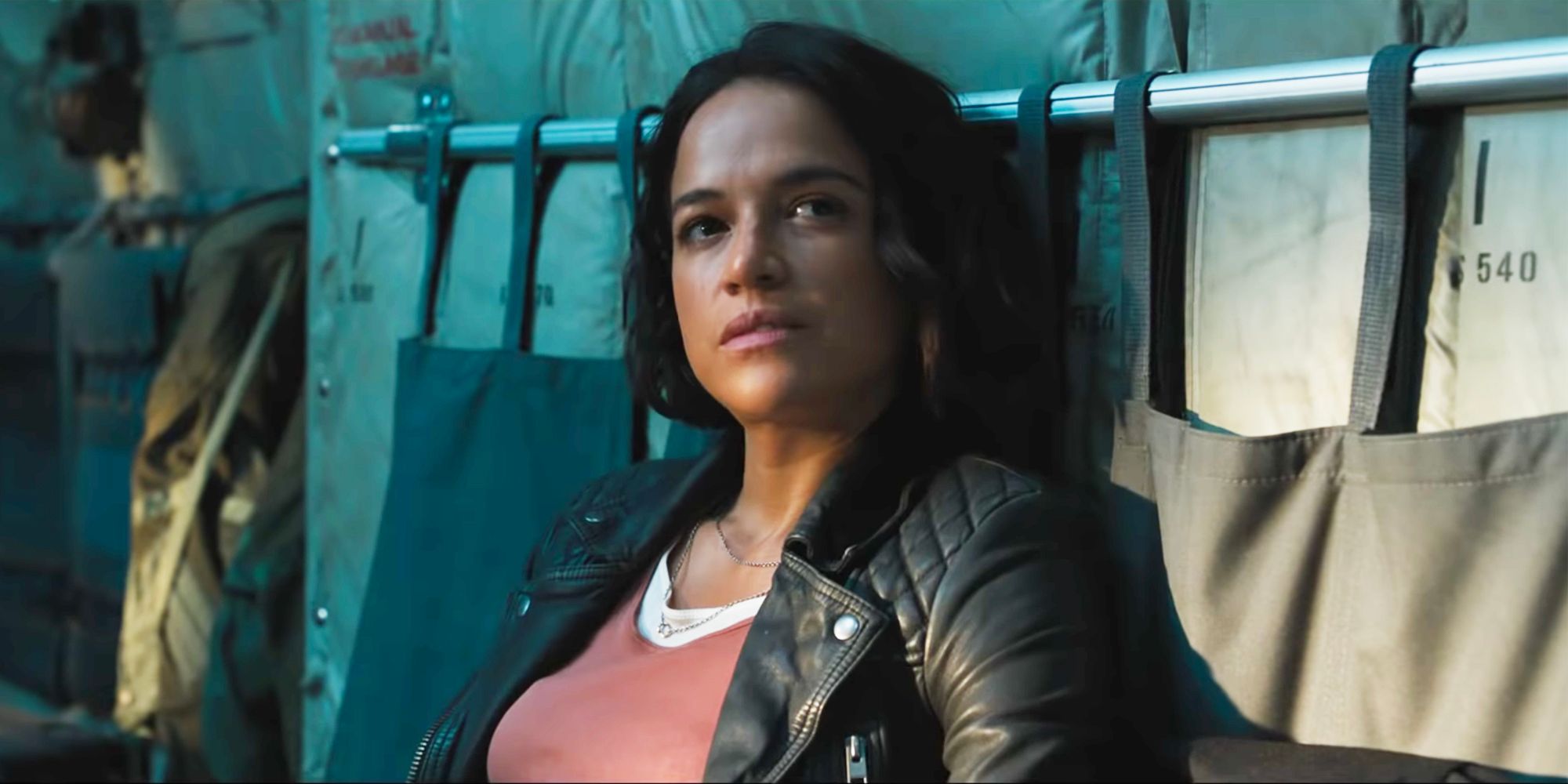 Michelle Rodriguez as Letty looking concerned in F9