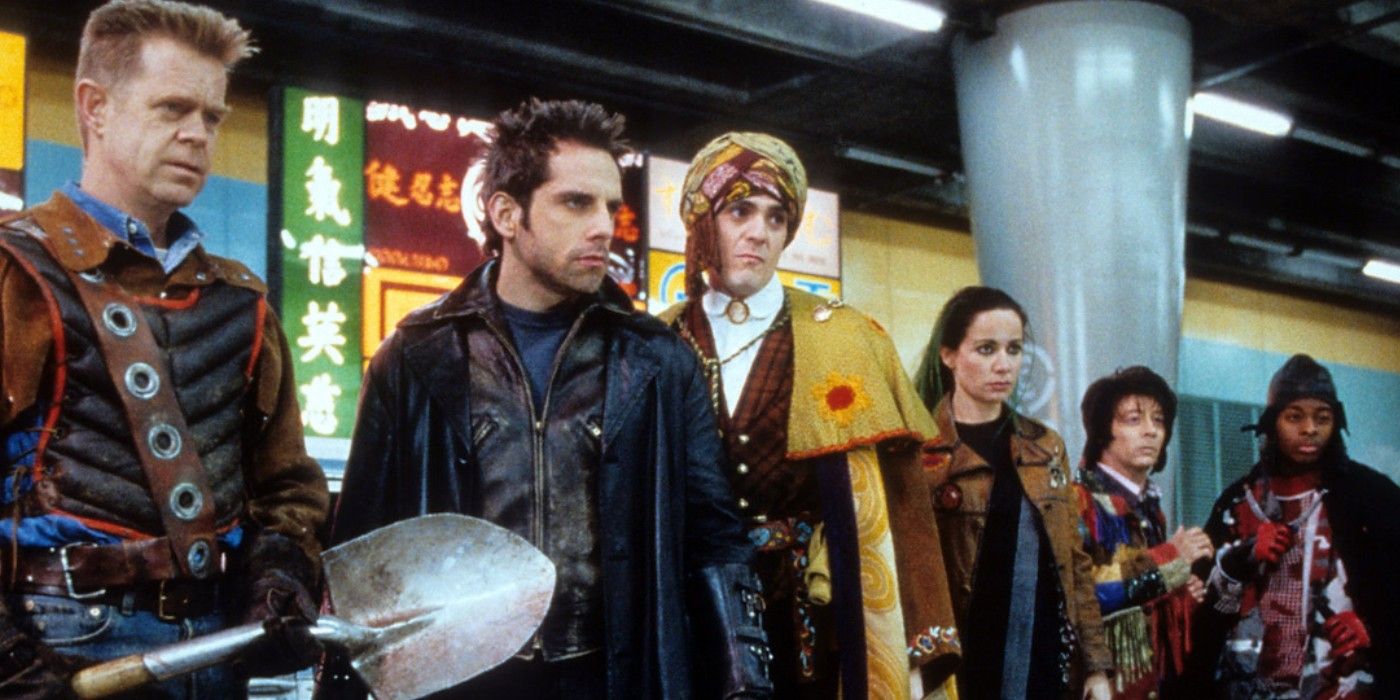 The cast of Mystery Men lining up at a market