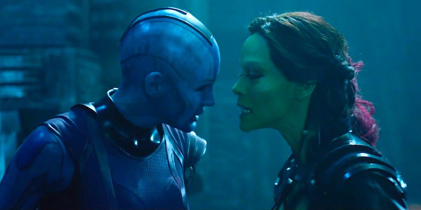 Nebula and Gamora face to face