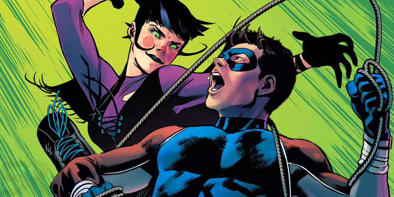 Nightwing and Punchline DC Comic Fight
