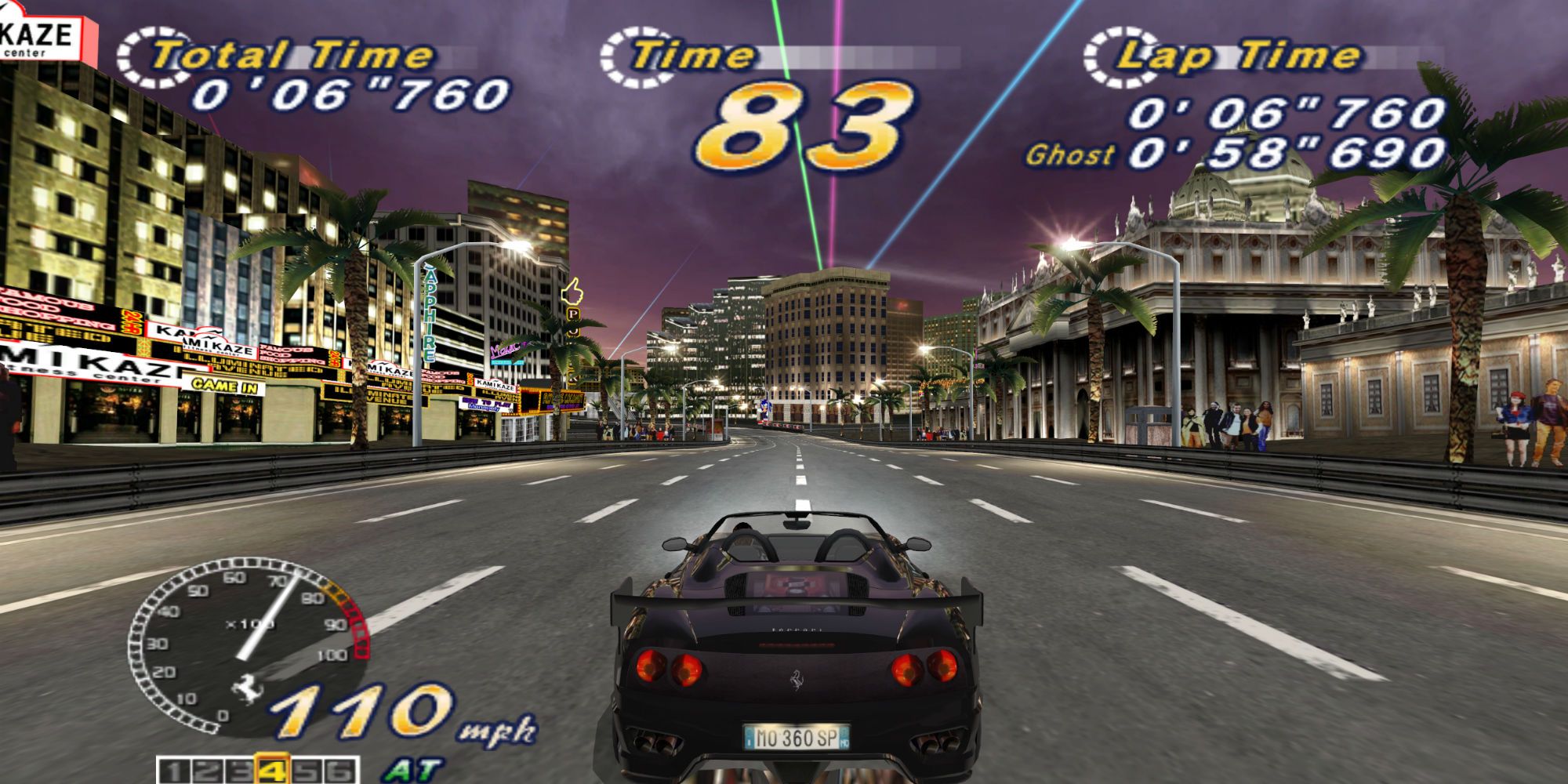 A convertible races at night in OutRun 2006 Coast 2 Coast