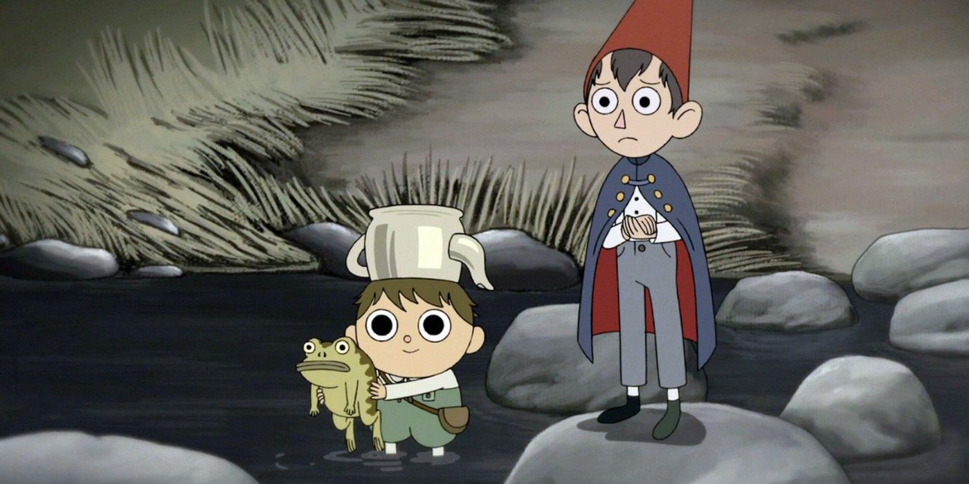 The two brothers in the forest holding a frog in over the garden wall