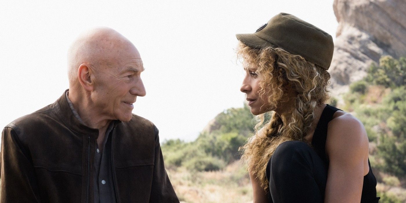 Patrick Stewart as Picard and Michelle Hurd as Raffi in Star Trek Picard