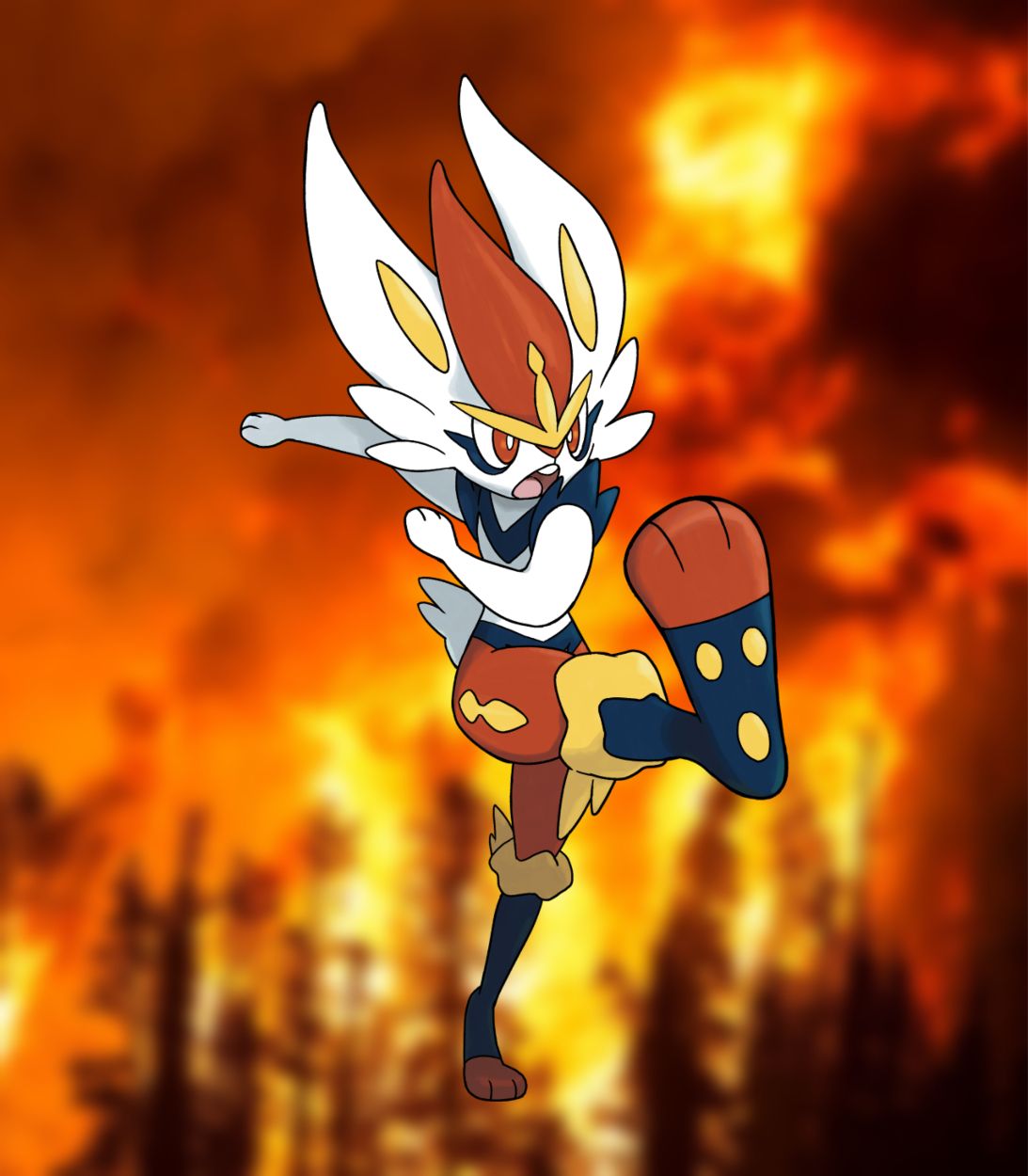 Pokemon Sword and Shield Cinderace Fire Background Vertical