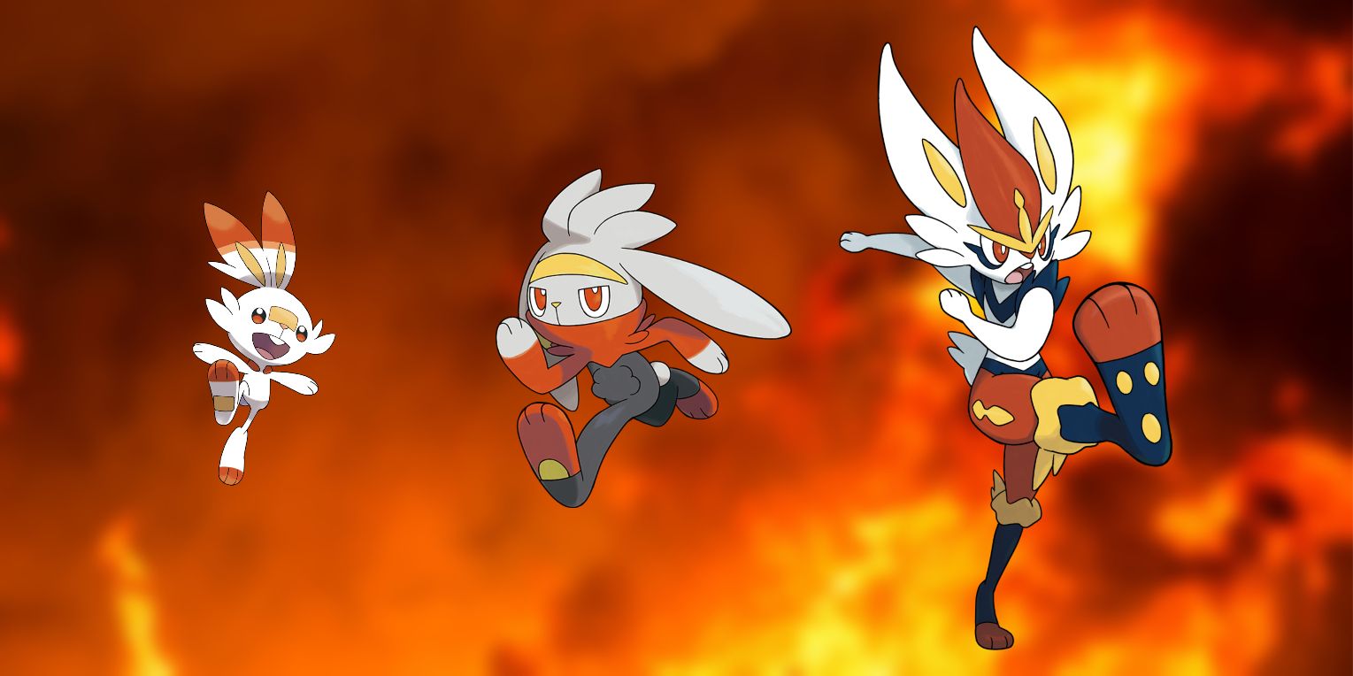 Pokemon Sword and Shield Scorbunny Raboot Cinderace Fire Background