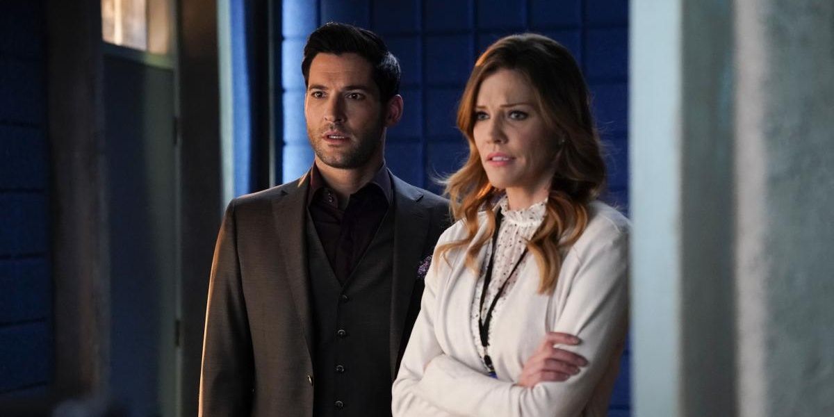 Lucifer and Charlotte in the episode &quot;Quintessential Decker&quot; in the show Lucifer