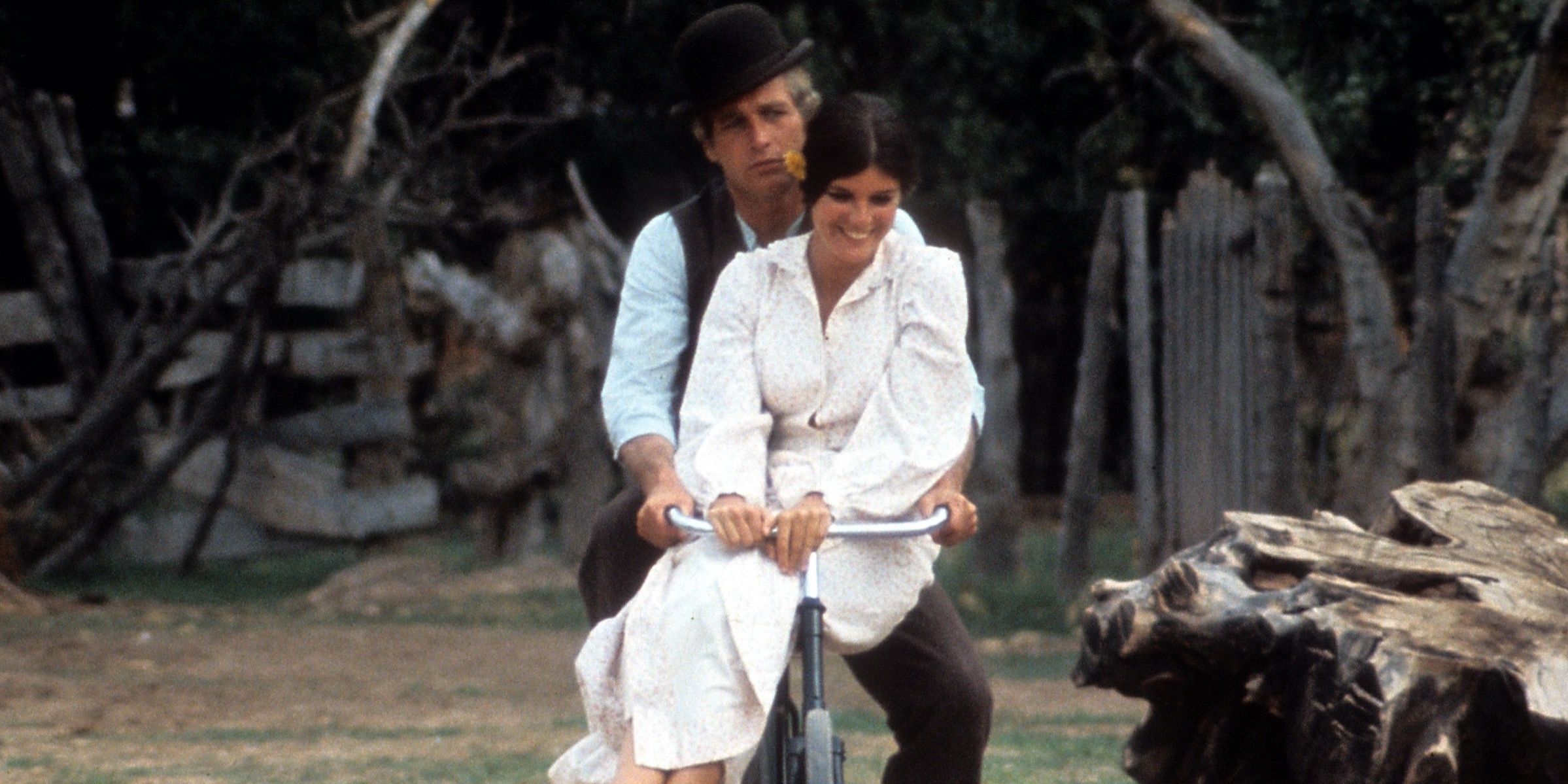 Butch gives Etta a bike ride in Butch Cassidy and the Sundance Kid
