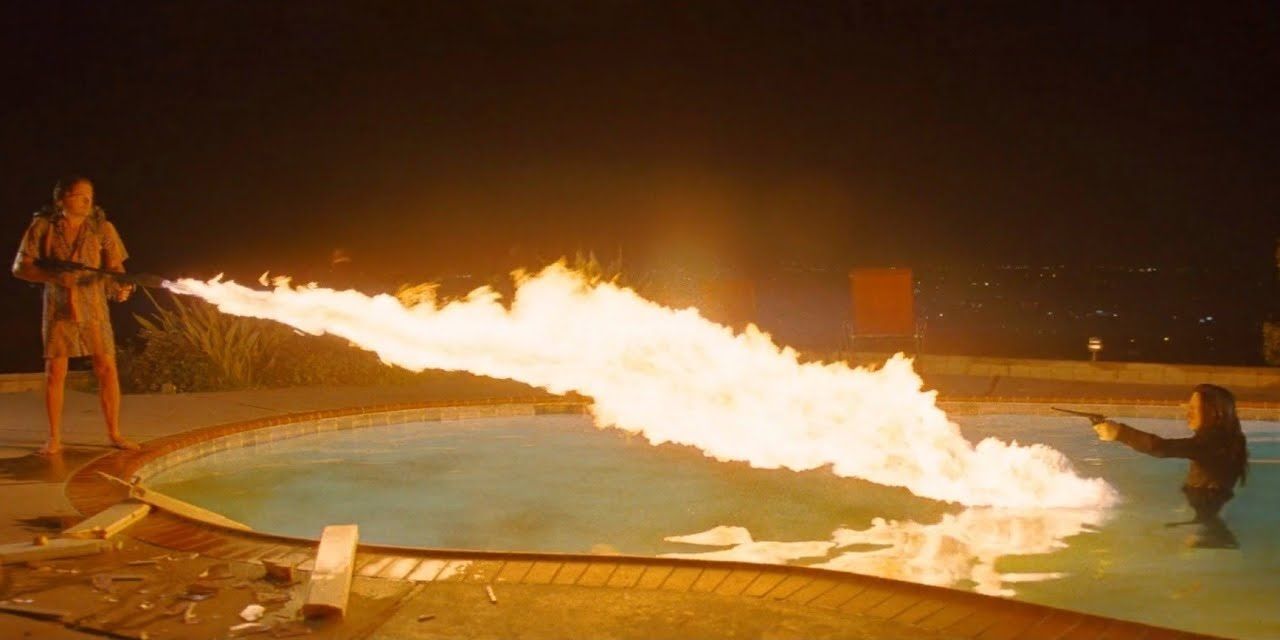 Rick using a flamethrower in Once Upon a Time in Hollywood