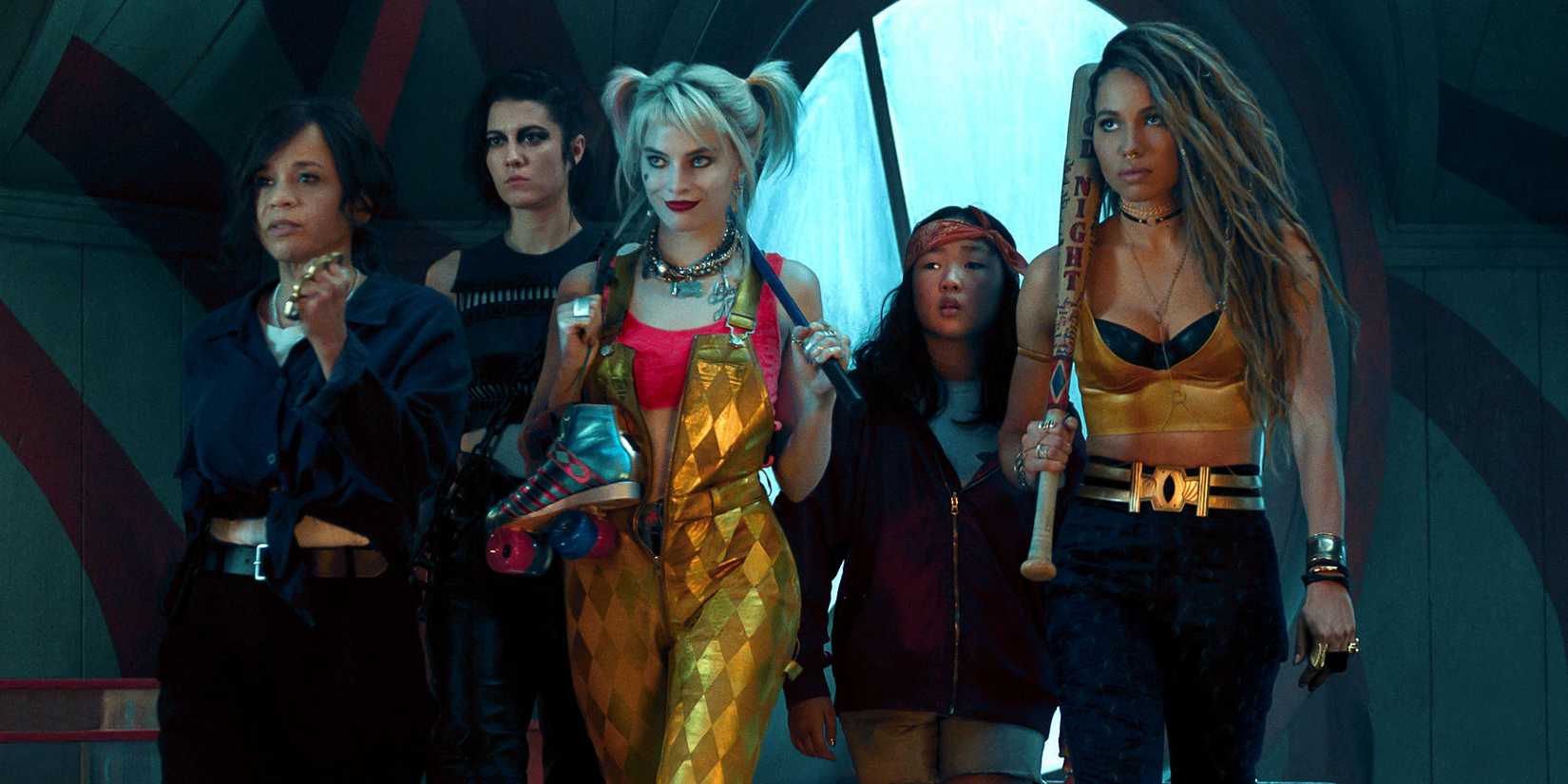 Rosie Perez, Mary Elizabeth Winstead, Margot Robbie, Ella Jay Basco and Jurnee Smollett-Bell stood together in Birds of Prey (And the Fantabulous Emancipation of One Harley Quinn)