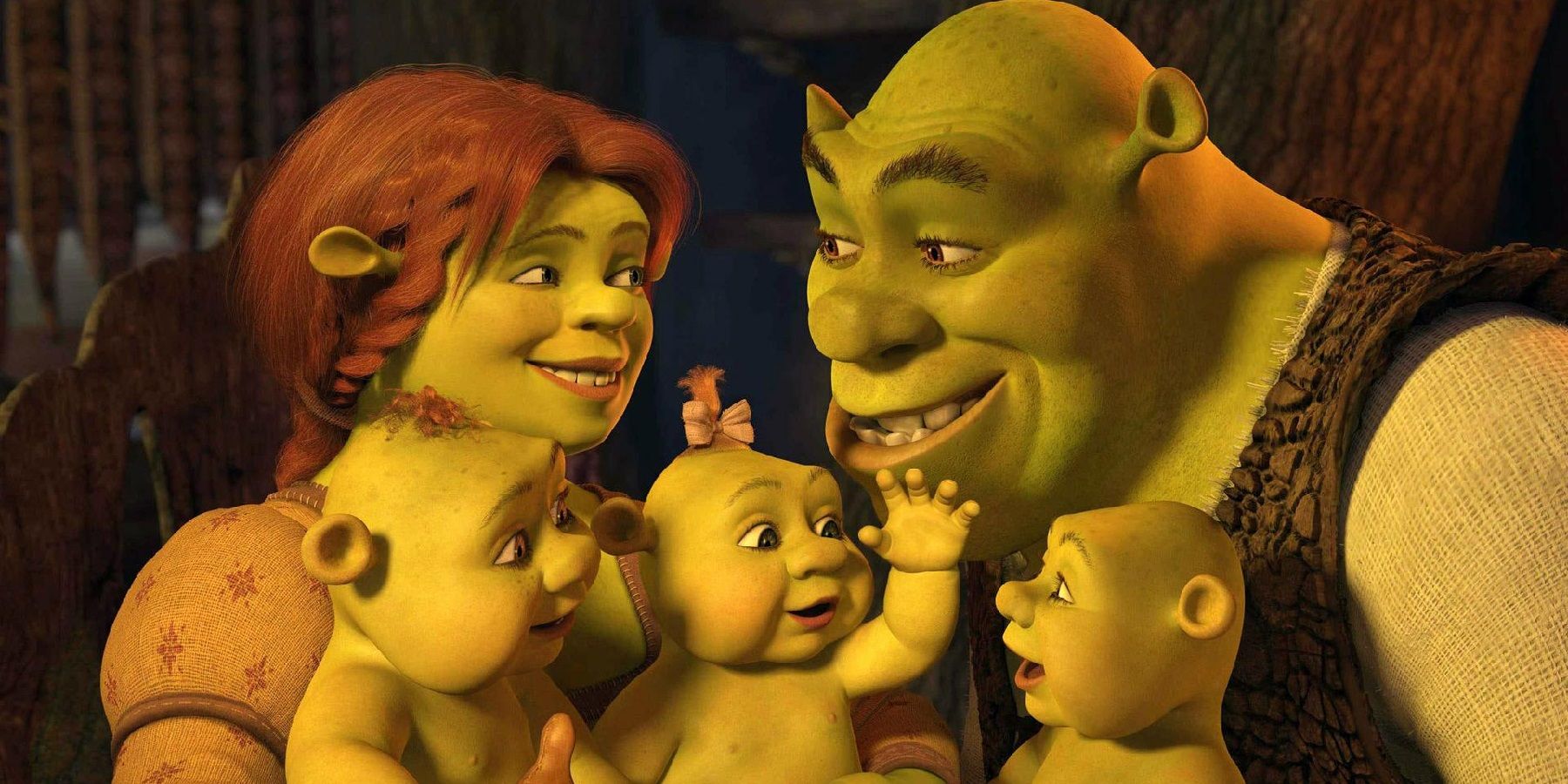 Shrek and Fiona with ogre babies in Shrek Forever After