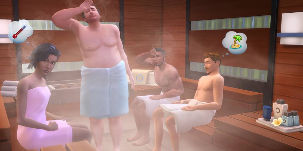 Uma sauna na expansão The Sims 4 Spa Day.