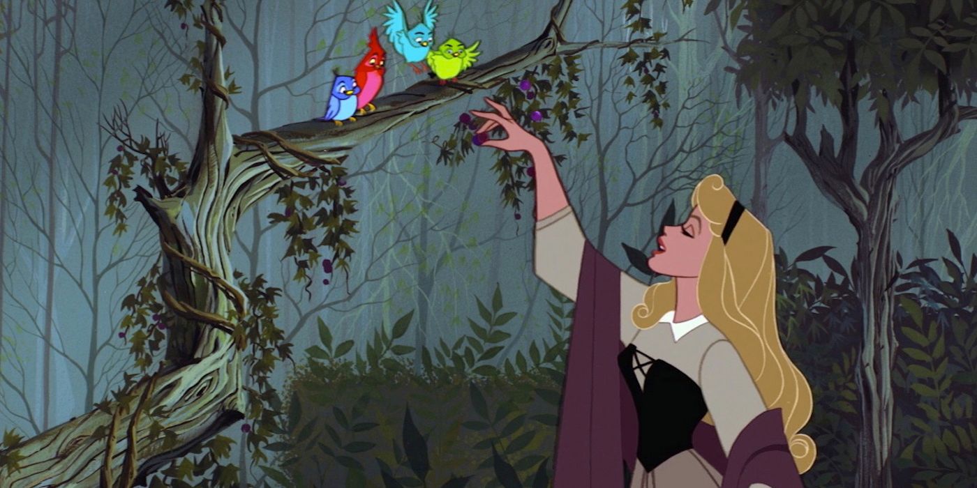 Aurora singing with birds in Sleeping Beauty