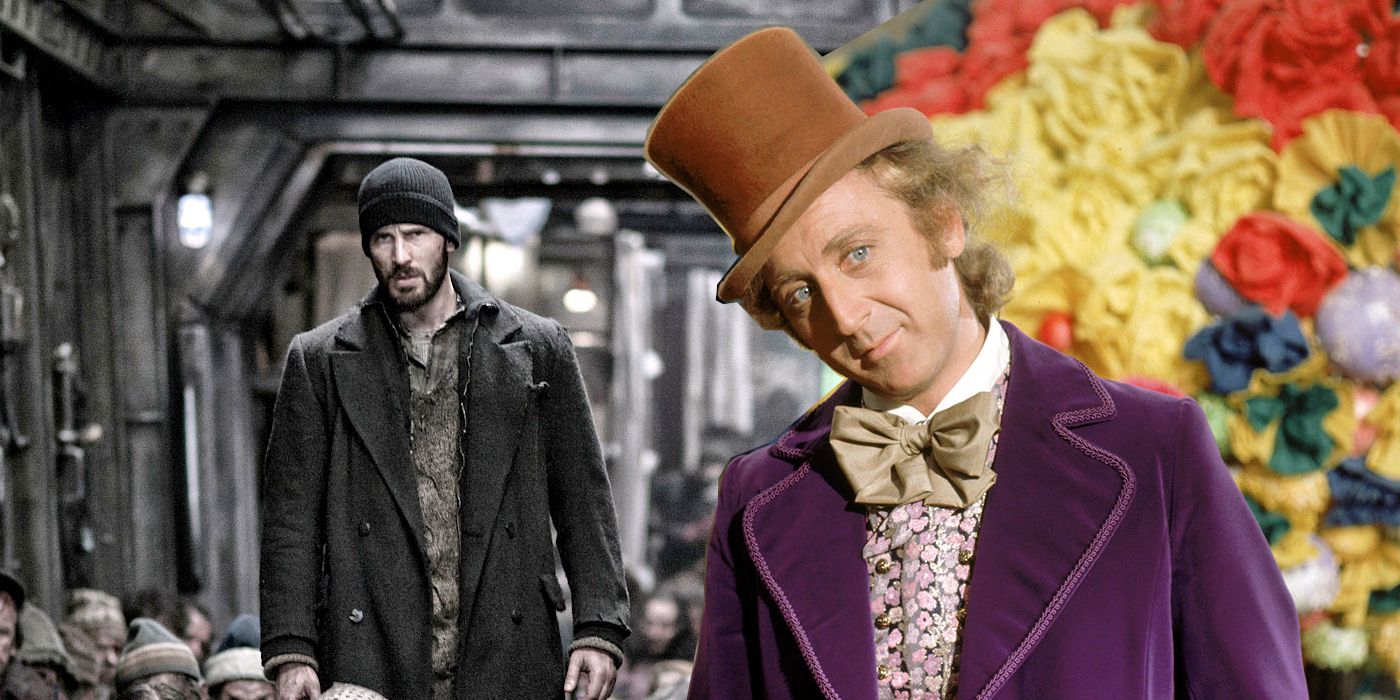 A blended image features Chris Evans in Snowpiercer and Gene Wilder in Charlie and the Chocolate Factory.