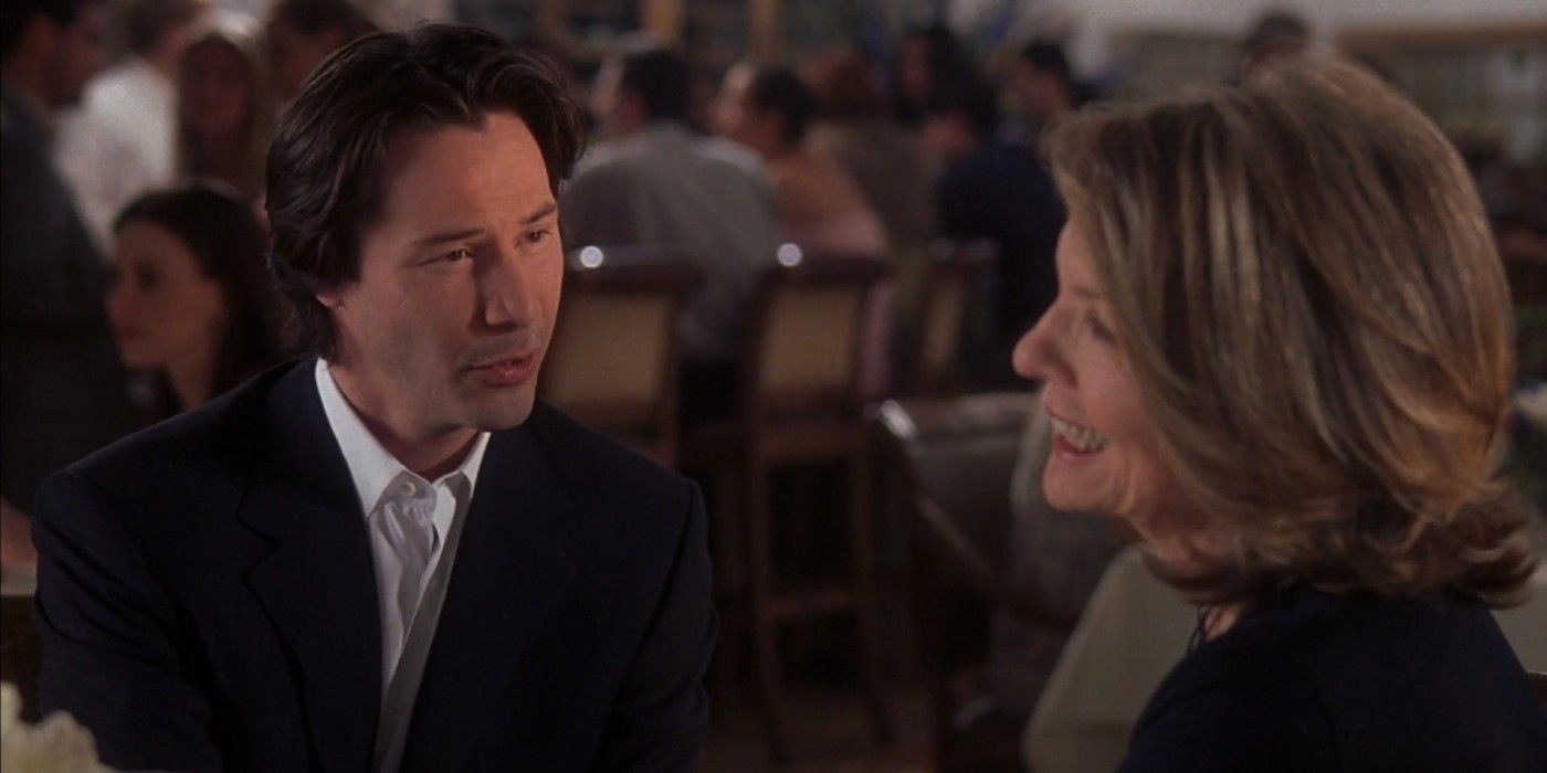 Keanu Reeves and Diane Keaton eating dinner in Something's Gotta Give