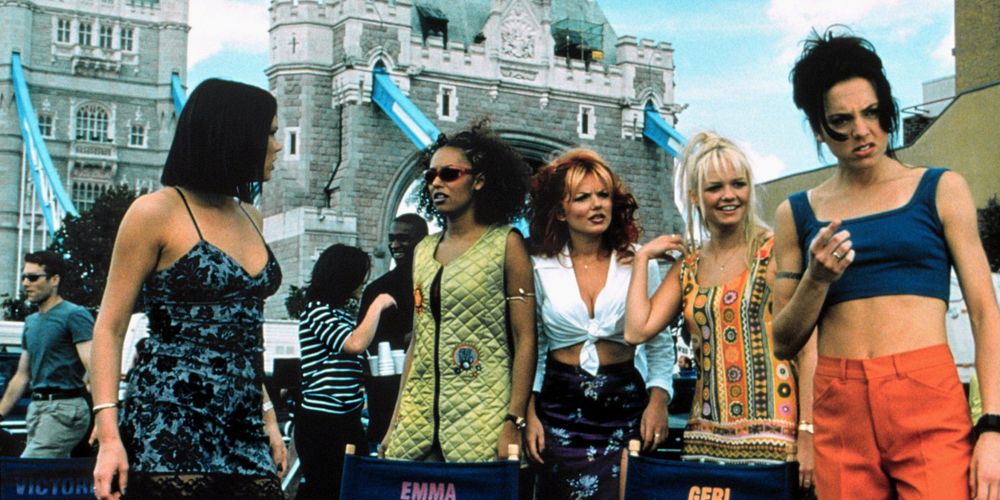 The Spice Girls stand in front of Tower Bridge in Spice World