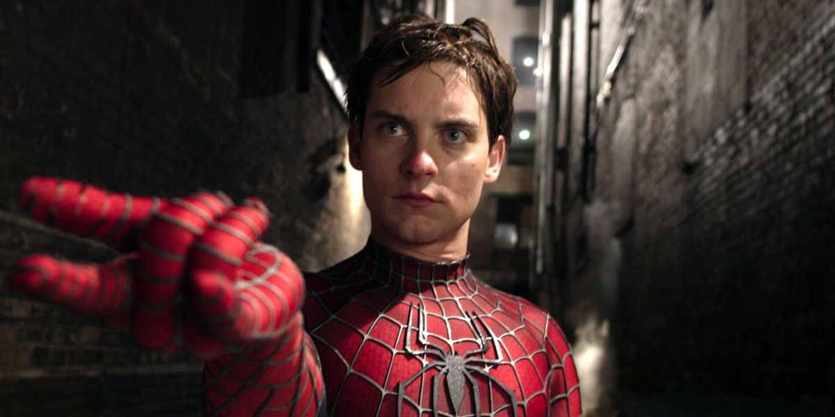 Tobey Maguire as Spider-Man in the 2002 movies.