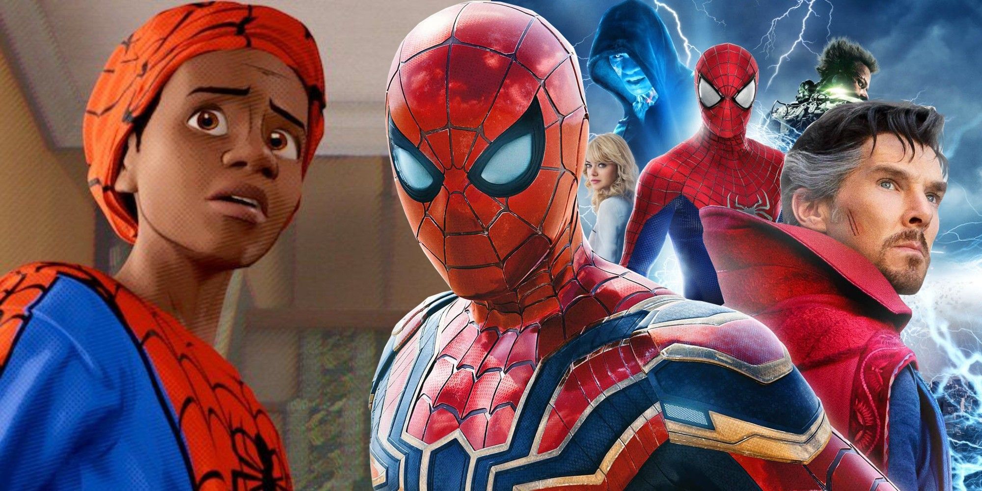 Split image Spider-Man movies Into the Spider-Verse, No Way Home and Amazing Spider-Man 2
