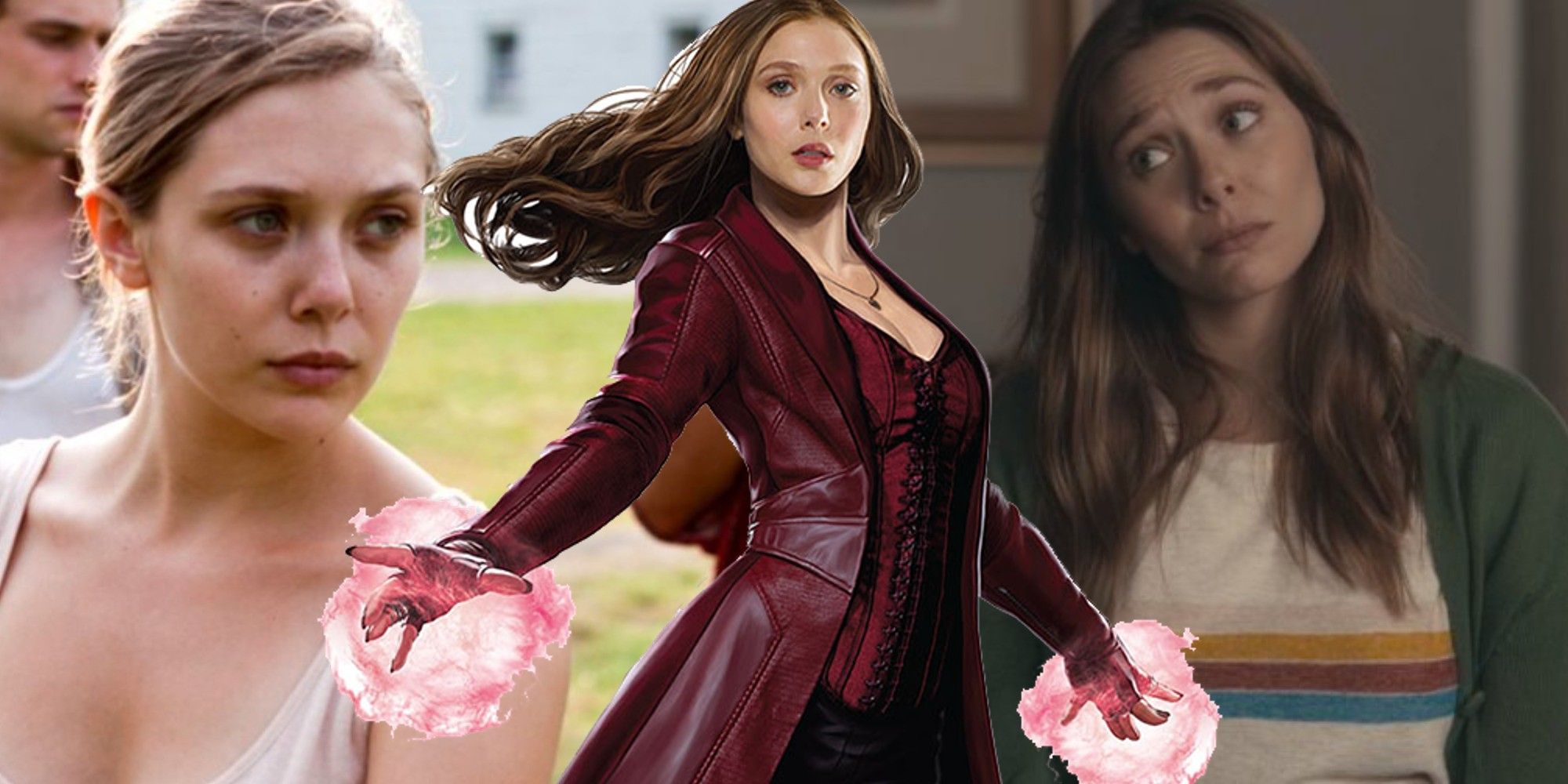 Split image of Elizabeth Olsen in Martha Marcy May Marlene, the MCU and Sorry For Your Loss