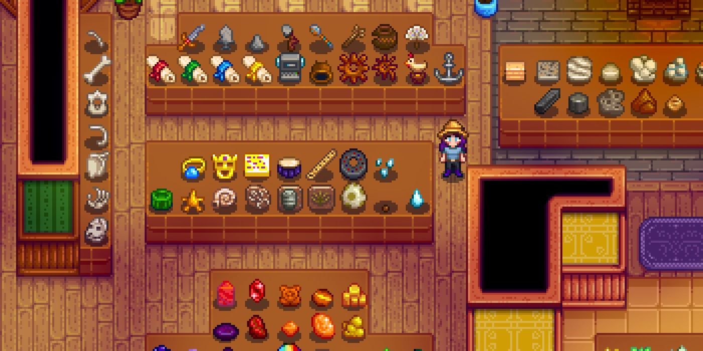 The Museum in Stardew Valley, with all the tables filled with antiques.