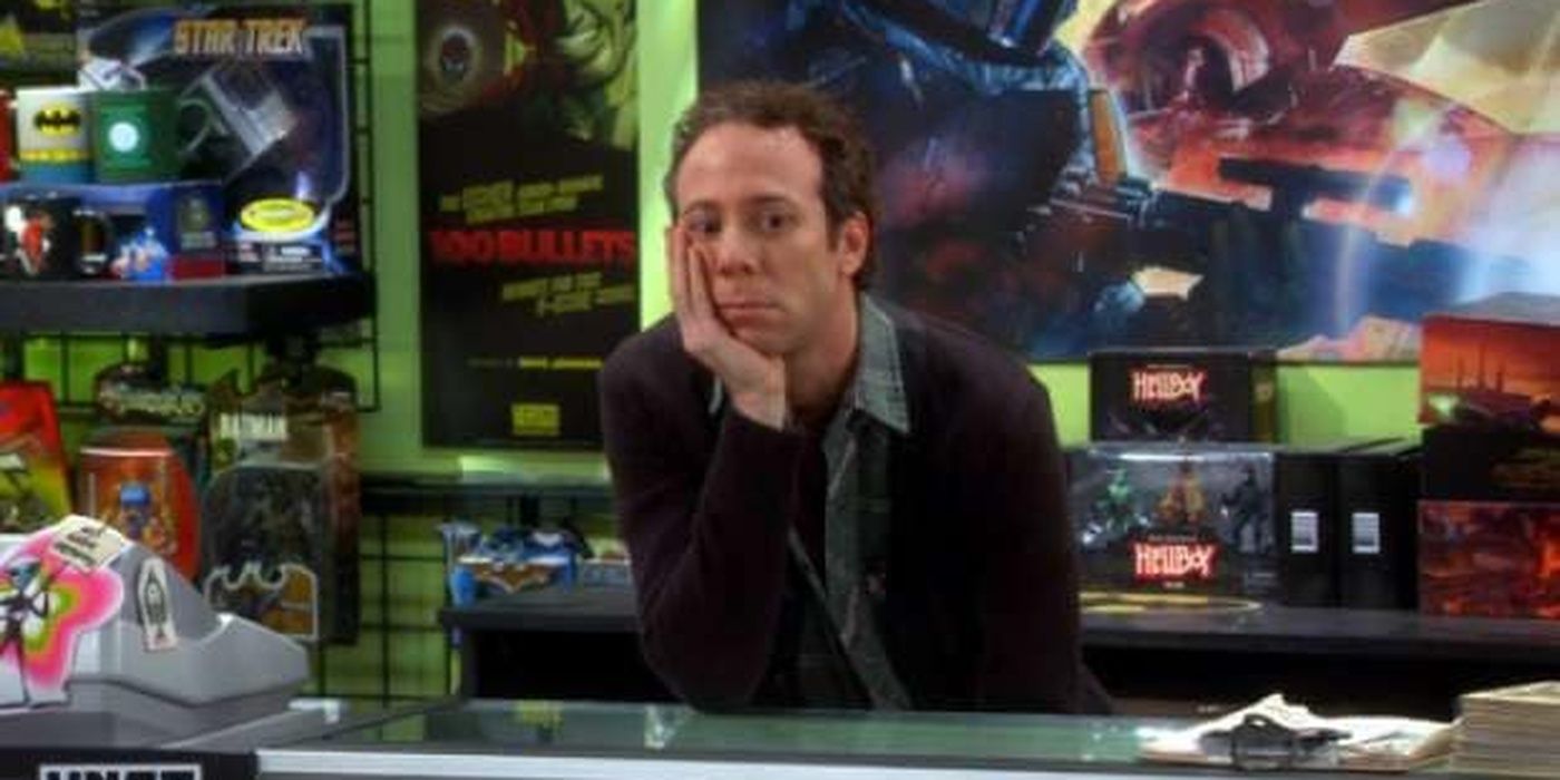Stuart looking bored while at his comic book store in The Big Bang Theory.
