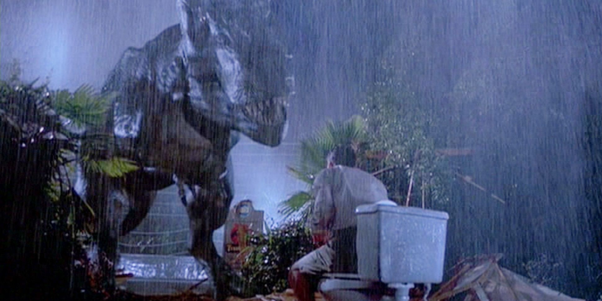 T rex eats Gennaro on the toilet in Jurassic Park