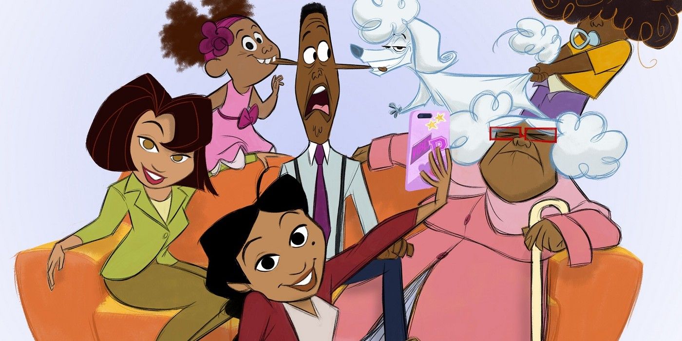 The characters of The Proud Family smile and laugh together