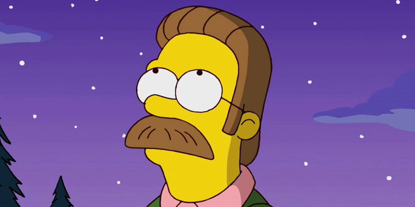 Ned Flanders looking up in the sky in The Simpsons