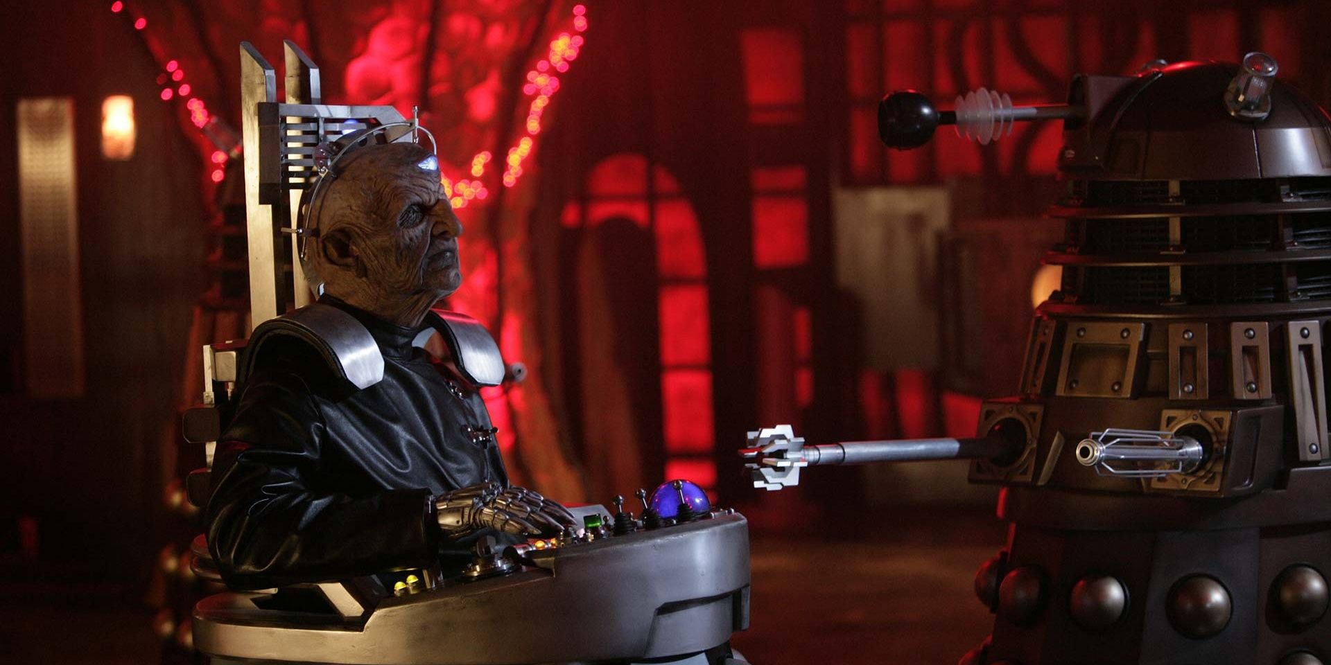 Davros talks to one of his Daleks