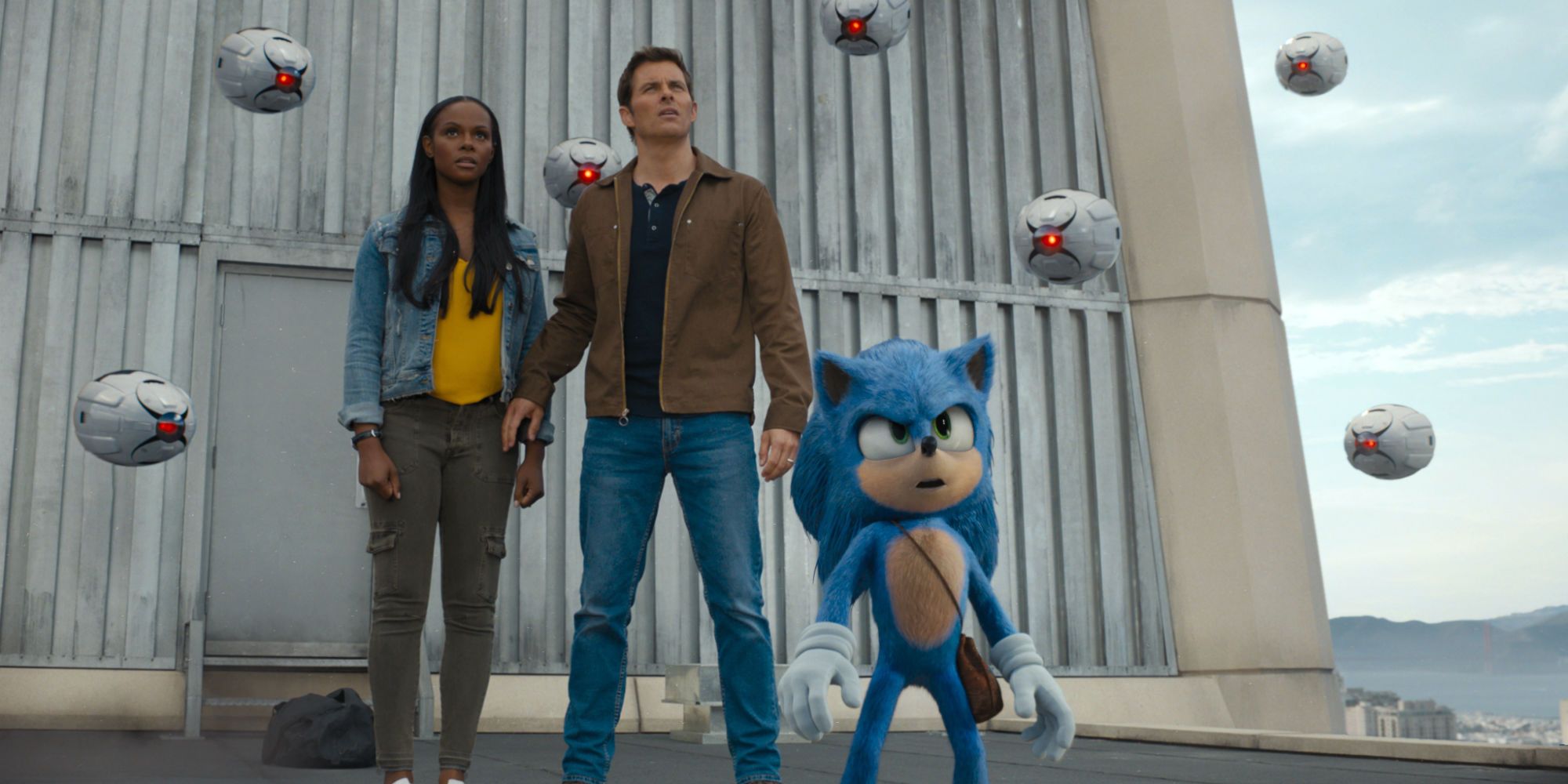 Tika Sumpter and James Marsden in Sonic the Hedgehog