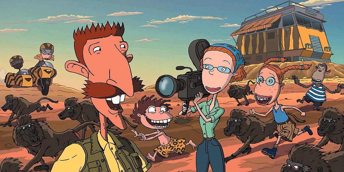 The Thornberrys smiling in the front og the camera while in the desert on The Wild Thornberrys