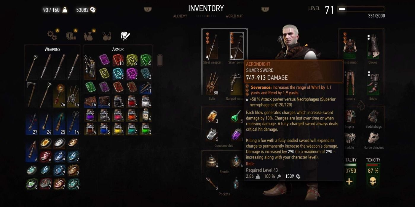 Witcher 3 Aerondight Silver Sword Stats