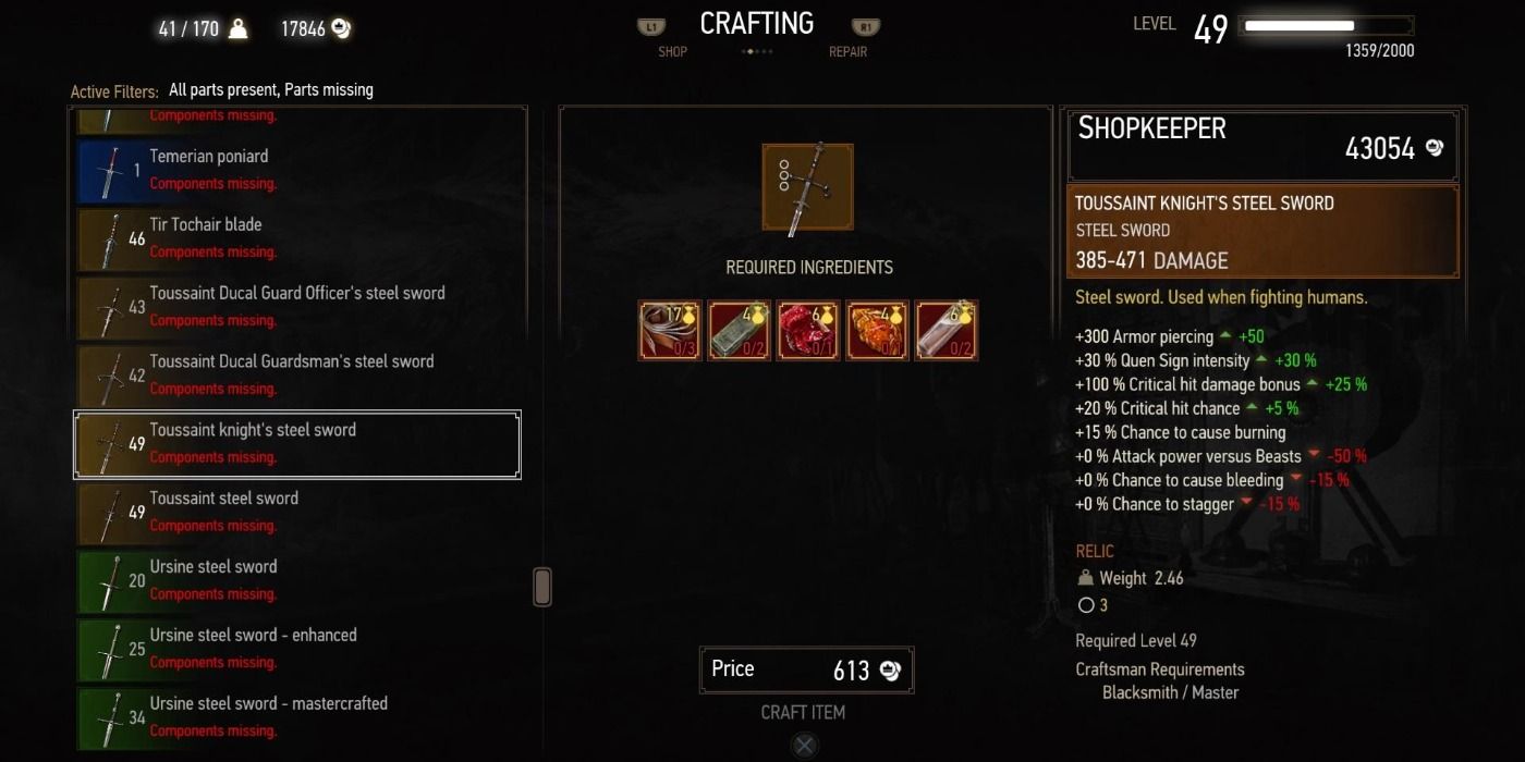Witcher 3 Crafting Screen Full