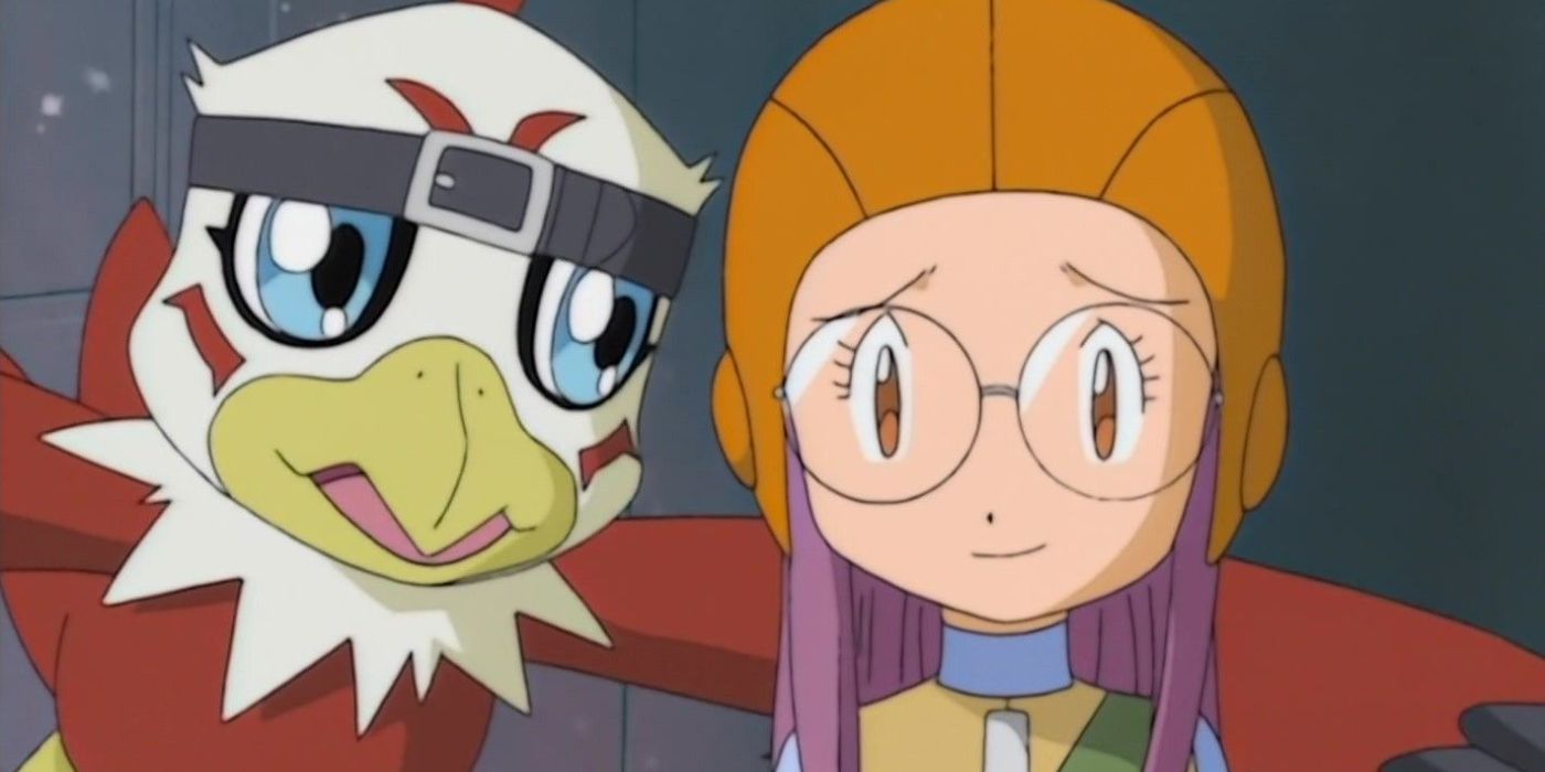 Yolei and Hawkmon as seen in Digimon Adventure 02