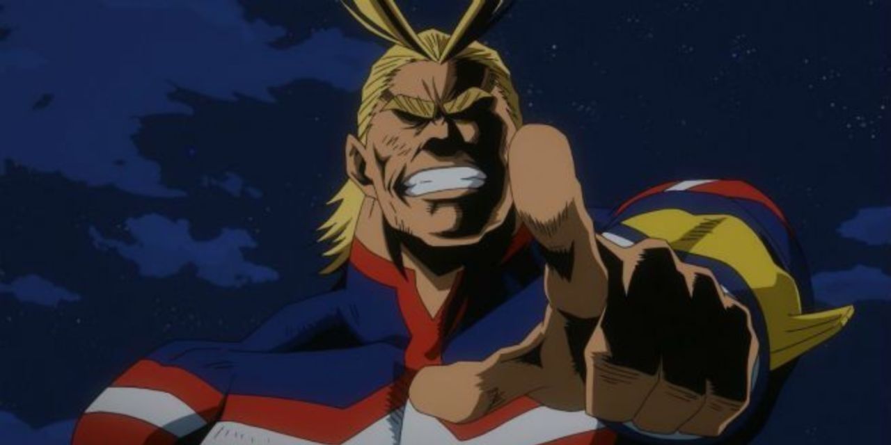 All-Might pointing at someone in My Hero Academia.