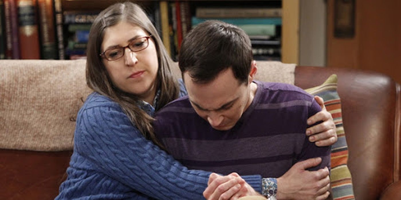 Amy embracing and comforting Sheldon in TBBT