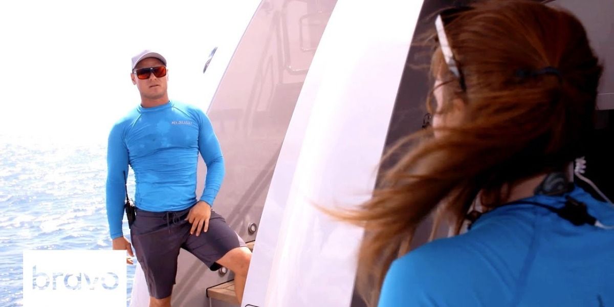Ashton Pienaar talking to a deckhand on Below Deck