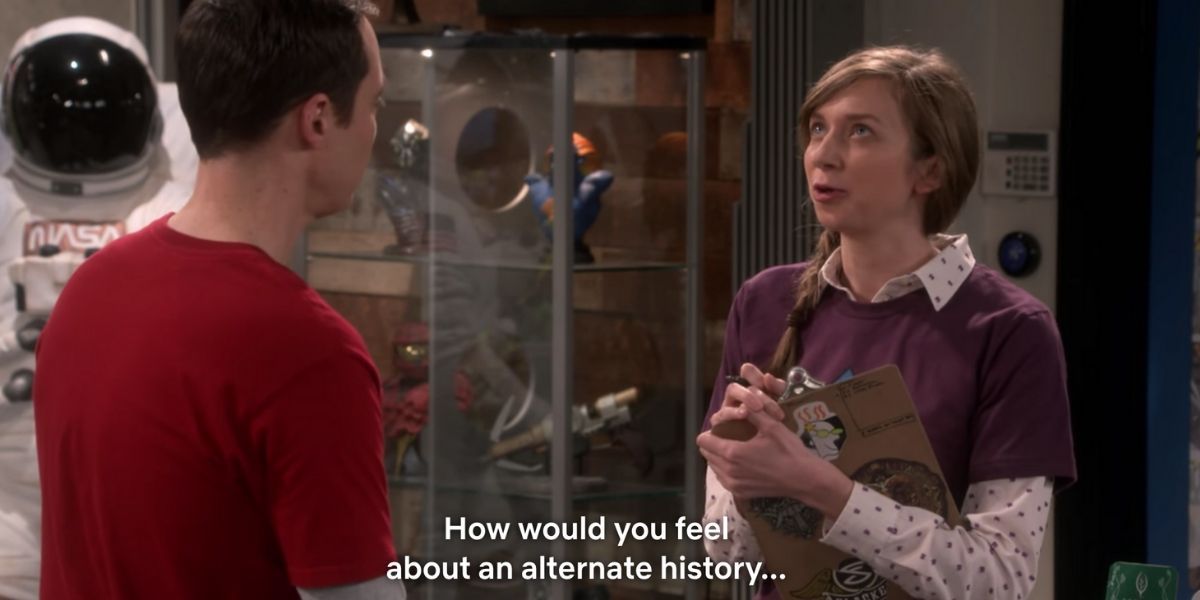 Denise and Sheldon talking about comics on The Big Bang Theory