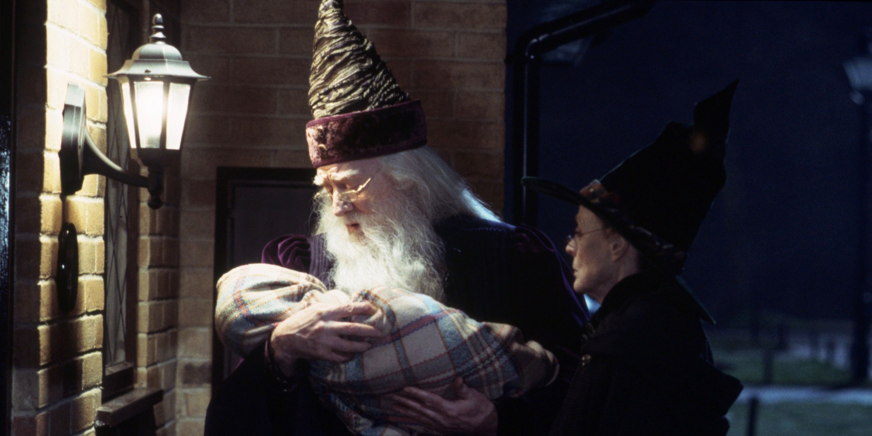 Dumbledore and McGonagall with baby Harry in Harry Potter