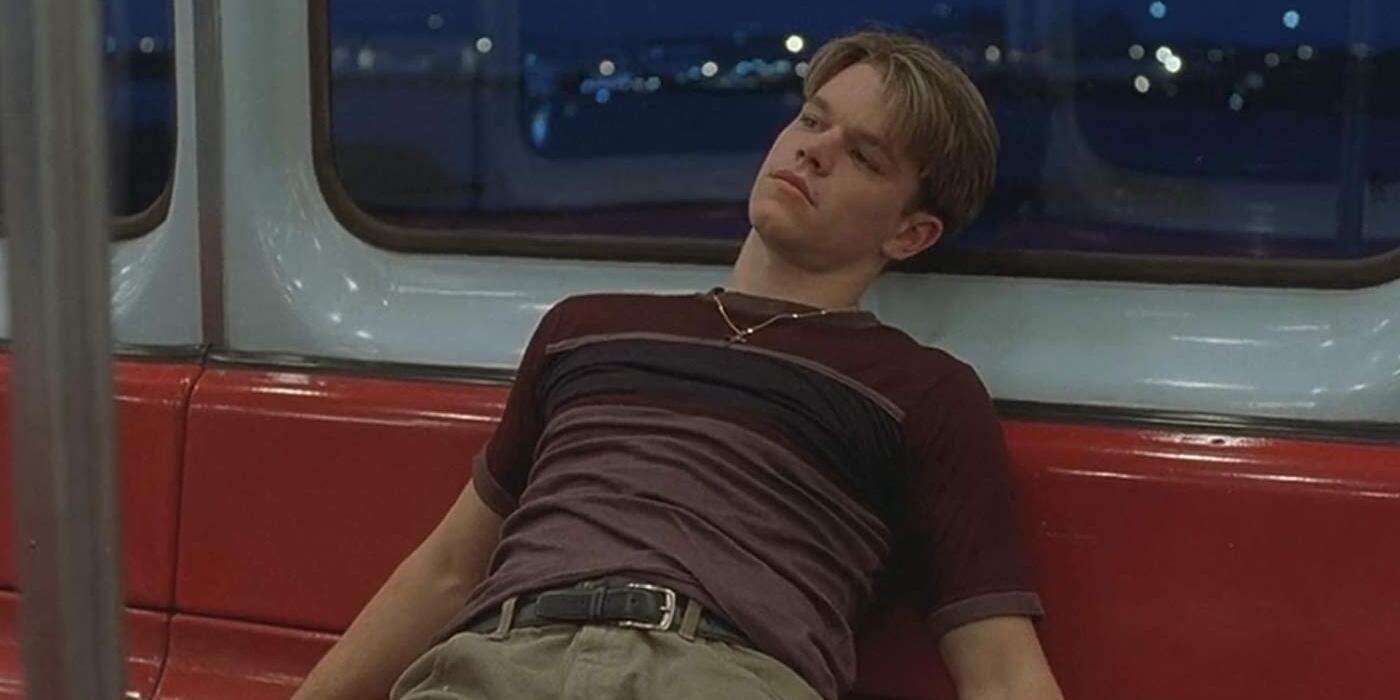 Matt Damon as Will on a subway in Good Will Hunting.