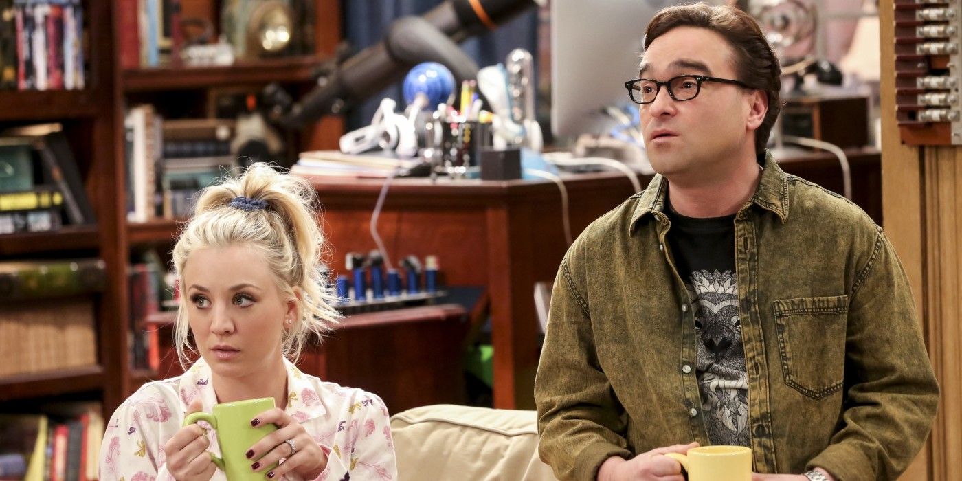 Leonard and Penny drinking coffee at home on TBBT