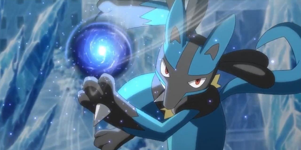 Lucario about to use Aura Sphere in The Pokémon Movie.