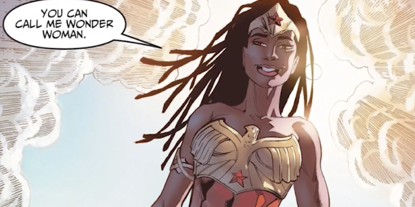 Nubia flying in the air in the DC Comics