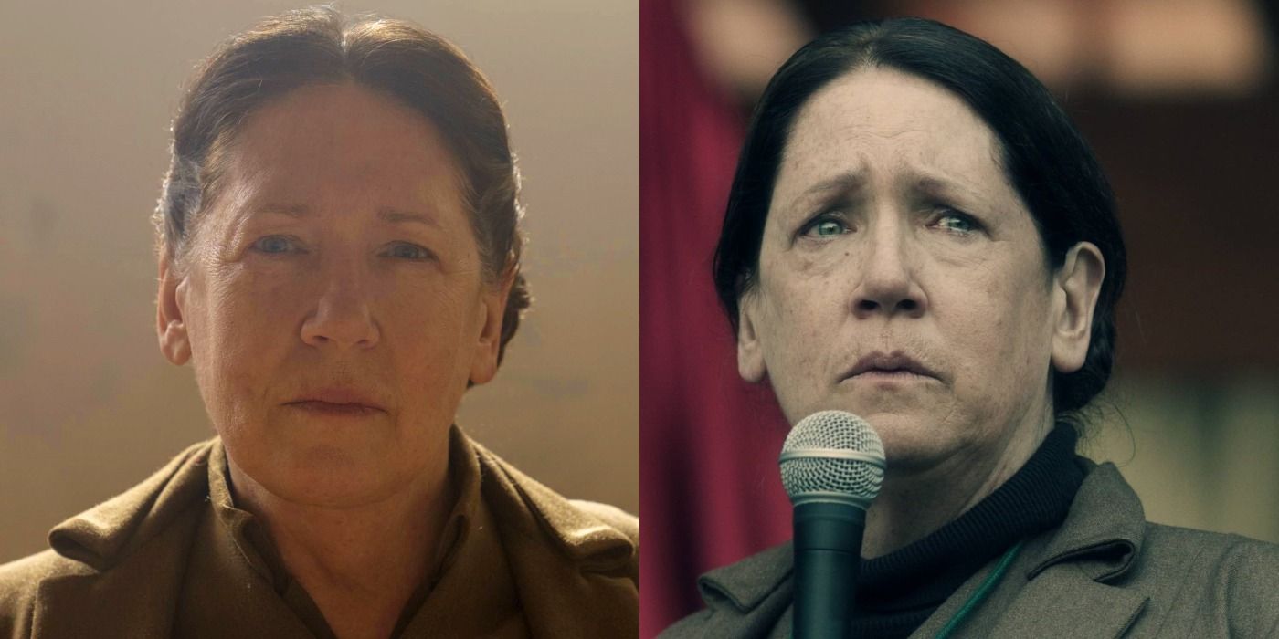 Split image of Aunt Lydia in The Handmaid's Tale