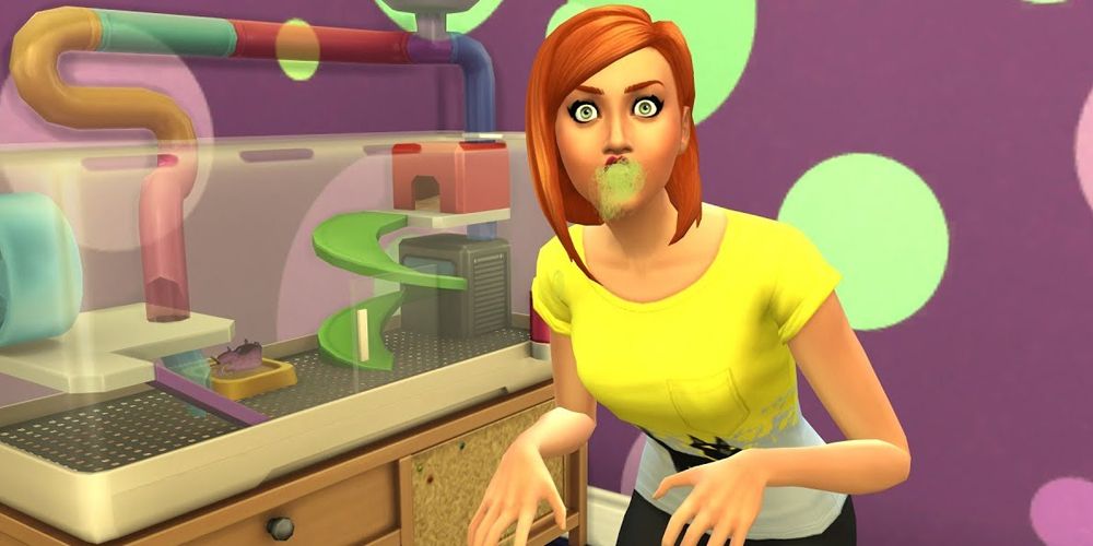A sim succumbing to Rabid Rodent Fever in The Sims 4.