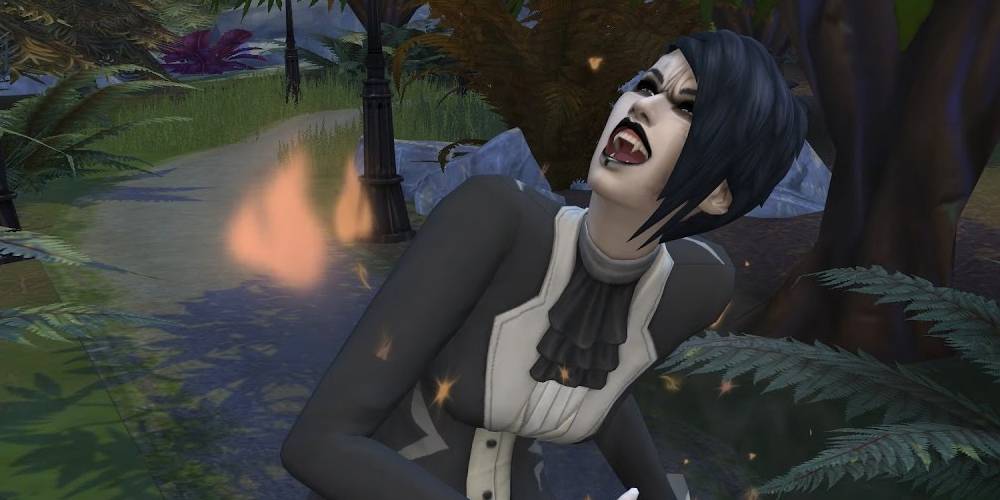 Um vampiro queimando à luz do sol no The Sims 4.