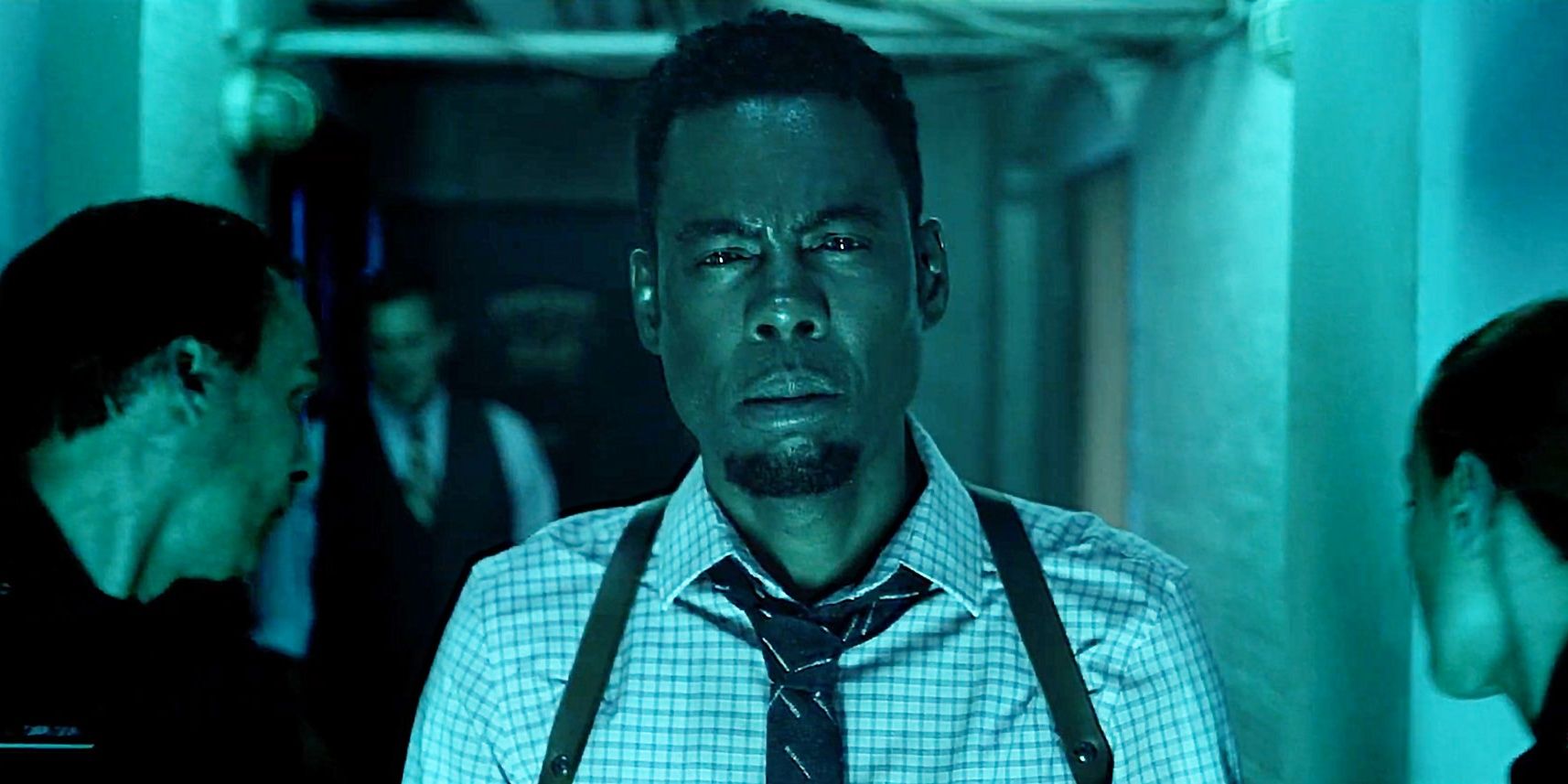 Chris Rock as Zeke looking concerned in Spiral: From the Book of Saw
