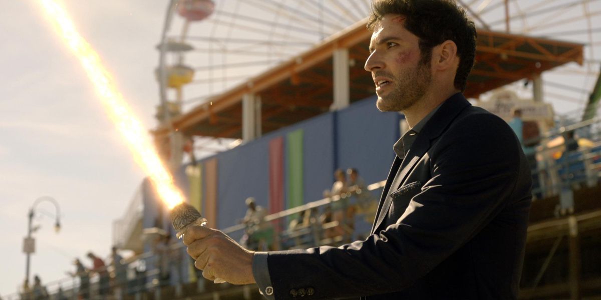 Lucifer in &quot;The, Good, The Bad and The Crispy&quot; with flaming sword in the show Lucifer
