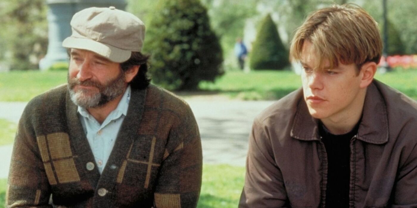 Sean and Will sitting on the park bench in Good Will Hunting.